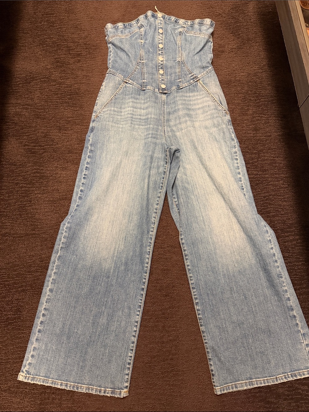 Pilcro Light Wash Denim Corset Wide-Leg Jeans